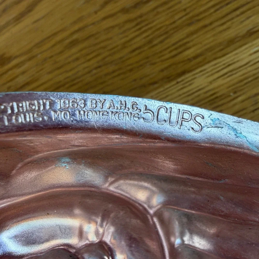 Vintage 1963 A.H.C. Cornucopia Copper Tone Aluminum 5 Cup Jello Cake Mold Pan